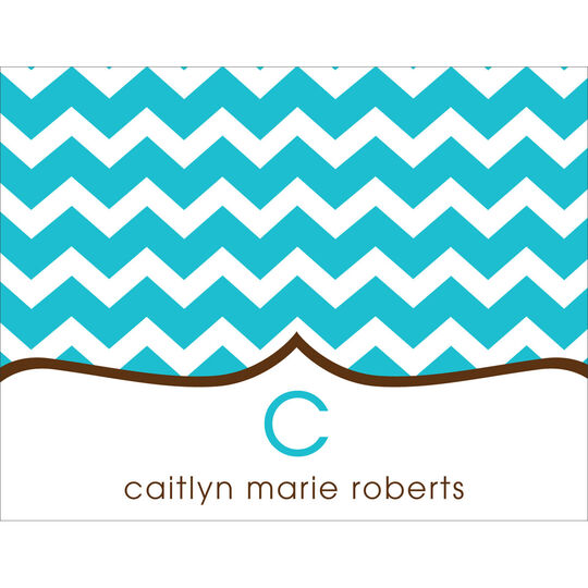 Turquoise Initial Chevron Folded Note Cards